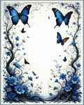 Blue Butterfly Floral Pattern Design Rug