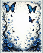 Blue Butterfly Floral Pattern Design Rug