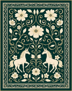 Enchanted Unicorn Floral Border Design Rug