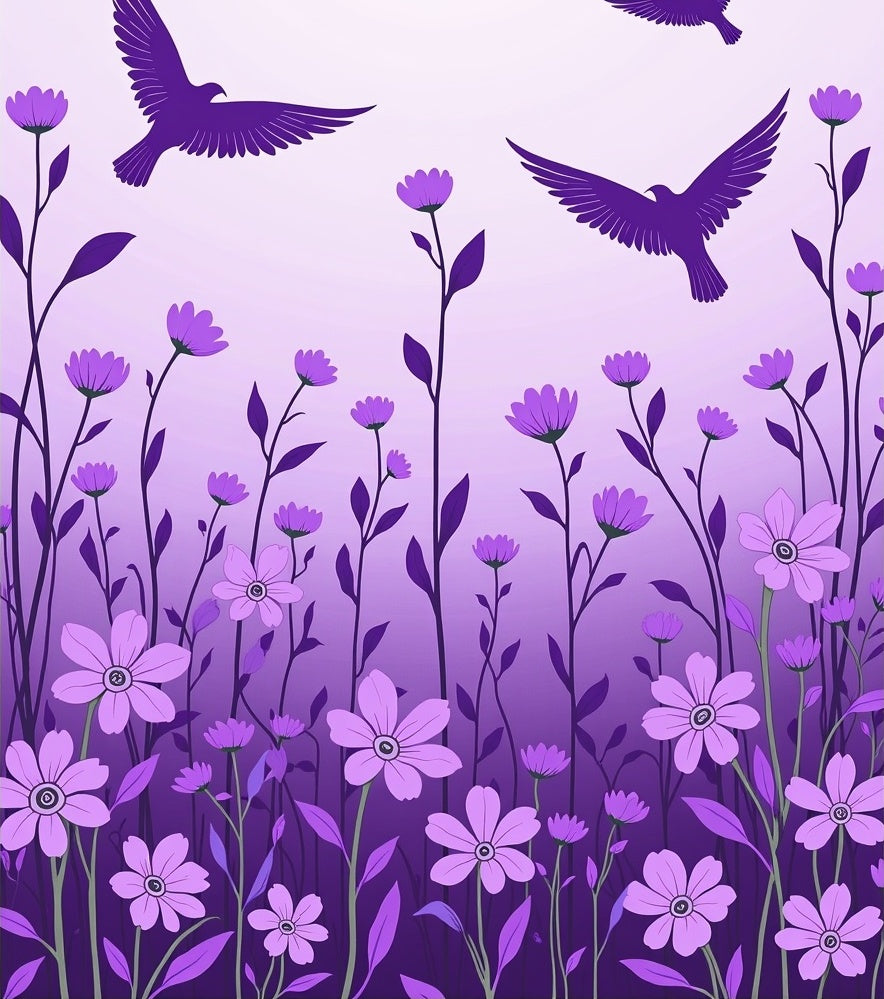 Purple Floral Bird Silhouette Rug