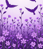 Purple Floral Bird Silhouette Rug