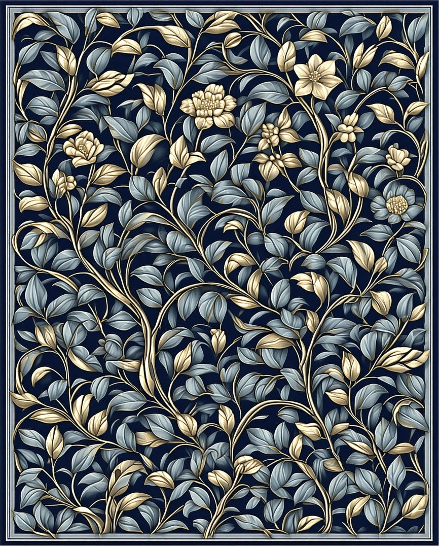 Ornate Golden Vine Leaf Pattern Rug
