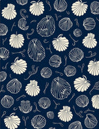Navy Shells Botanical Pattern Rug