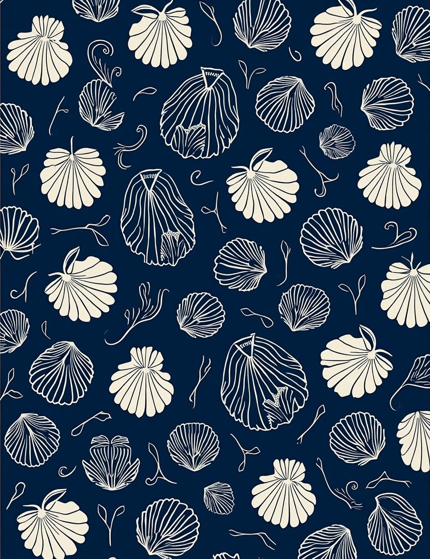 Navy Shells Botanical Pattern Rug