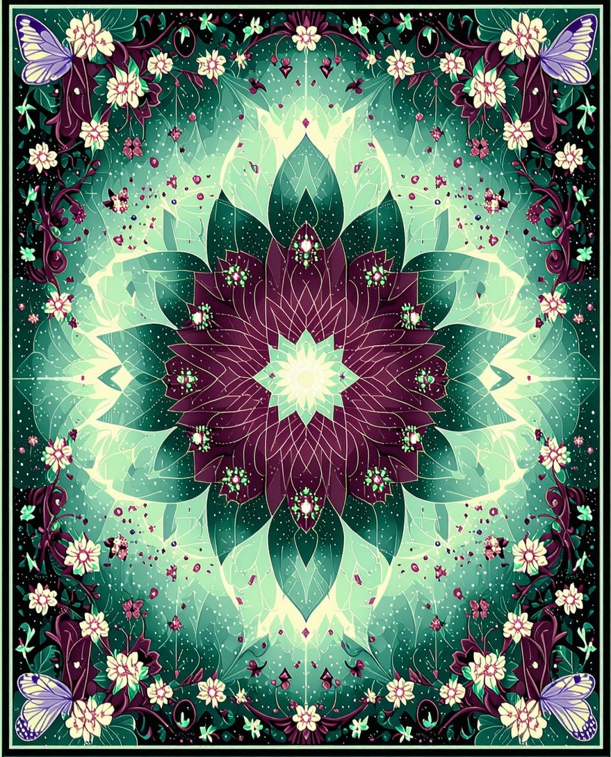 Mandala Floral Butterfly Jewel Tones Rug