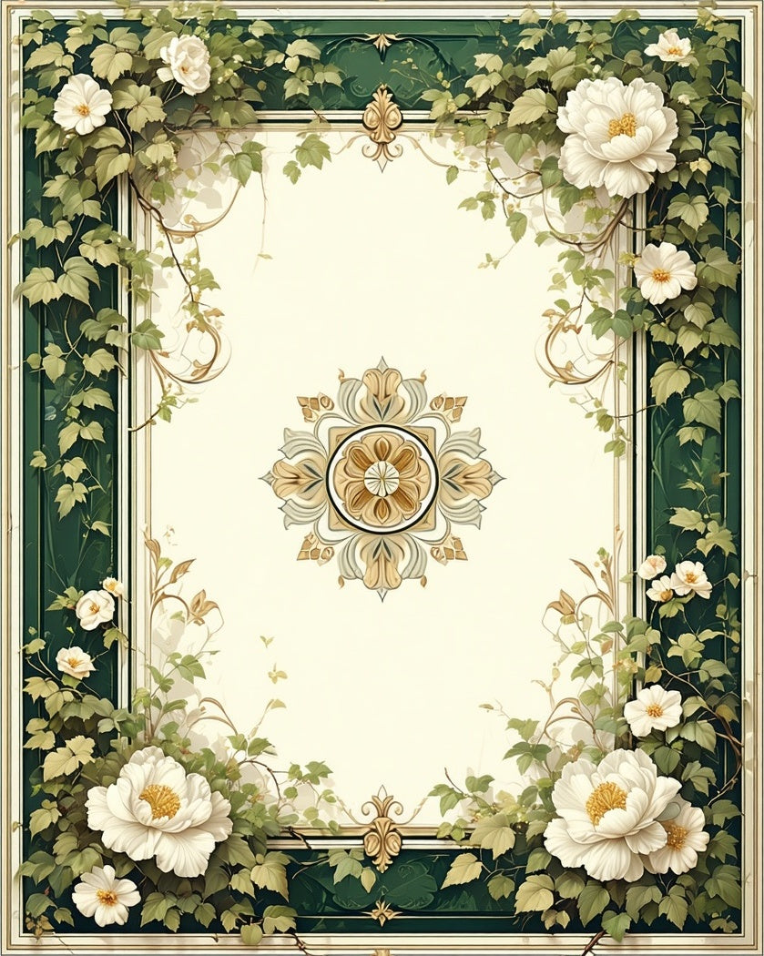 Ornate Floral Vine Cream Green Rug