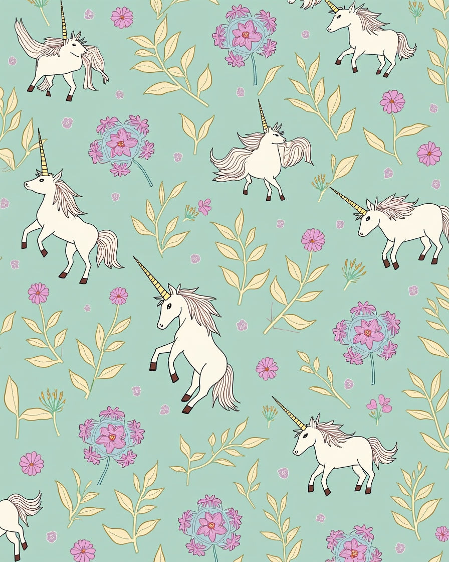 Whimsical Unicorn Floral Botanical Design Rug