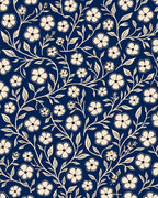 Navy Blue Floral Vine Pattern Rug