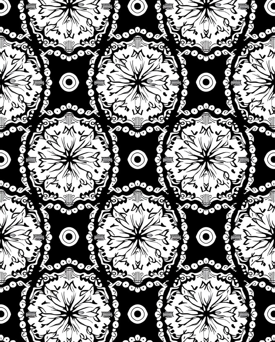 Classic Black White Mandala Pattern Rug