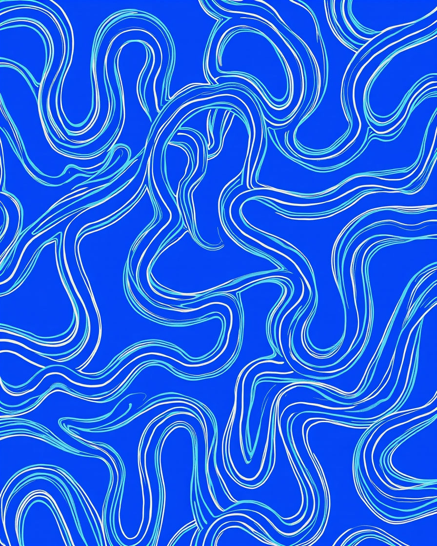 Abstract Wavy Blue White Swirl Rug