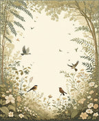 Enchanted Meadow Bird Floral Scene Rug