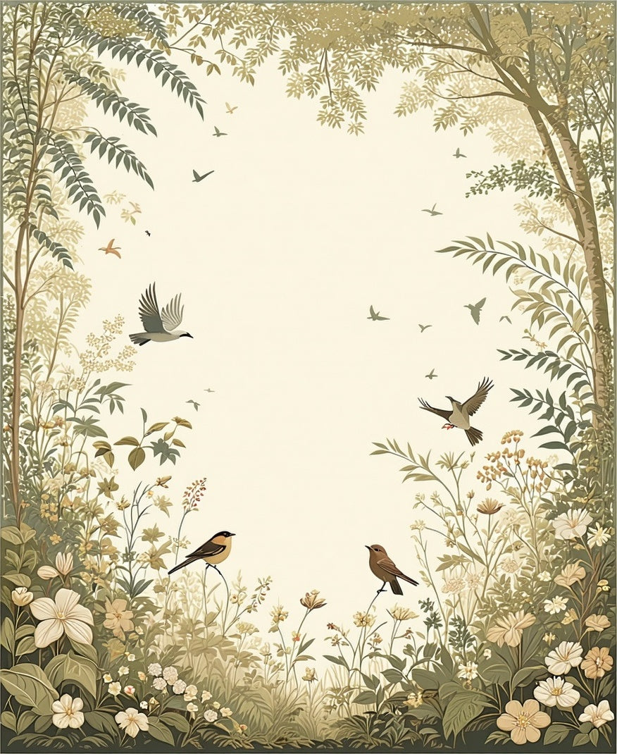 Enchanted Meadow Bird Floral Scene Rug