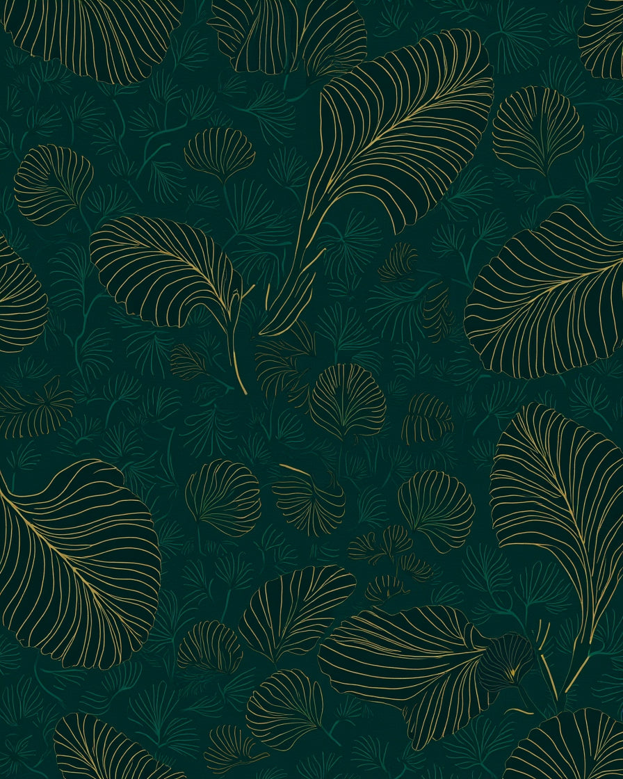 Earthy Green Leaf Line Art Rug