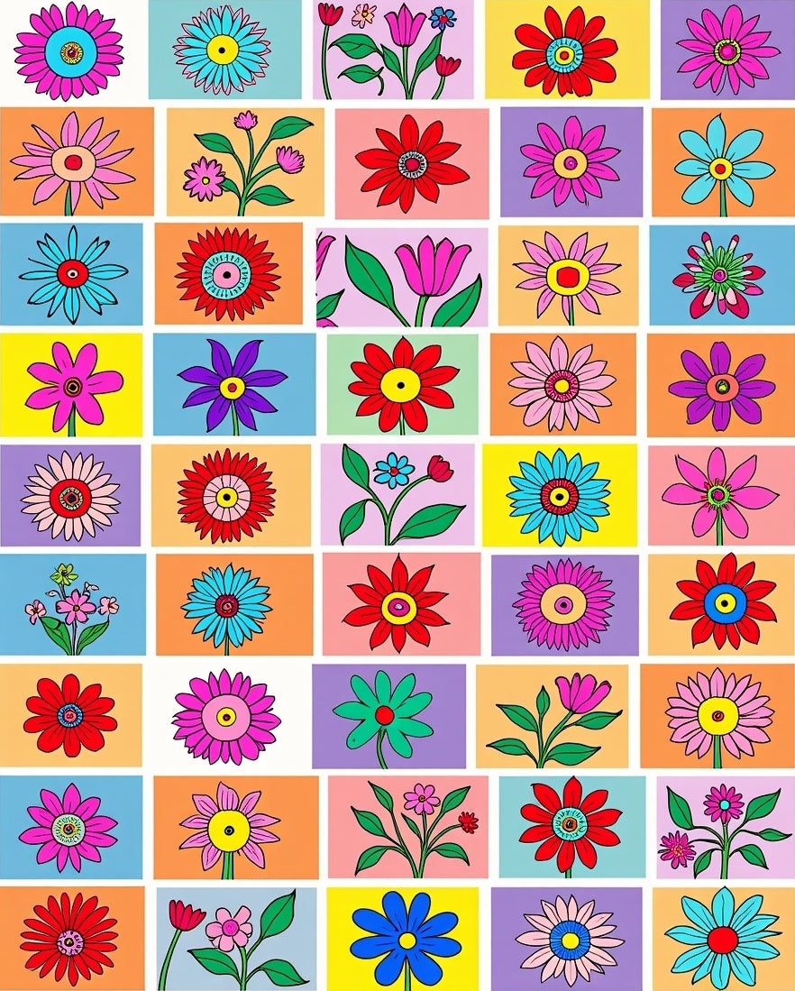 Retro Floral Grid Design Rug