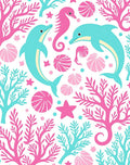 Playful Coral Dolphin Seahorse Pattern Rug