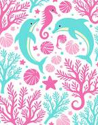 Playful Coral Dolphin Seahorse Pattern Rug