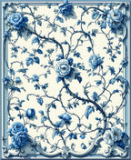 Chinoiserie Blue Floral Vine Pattern Rug