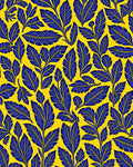 Dark Blue Leaf Pattern Yellow Design Rug