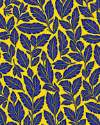 Dark Blue Leaf Pattern Yellow Design Rug