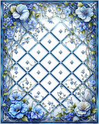Blue Floral Lattice Geometric Design Rug