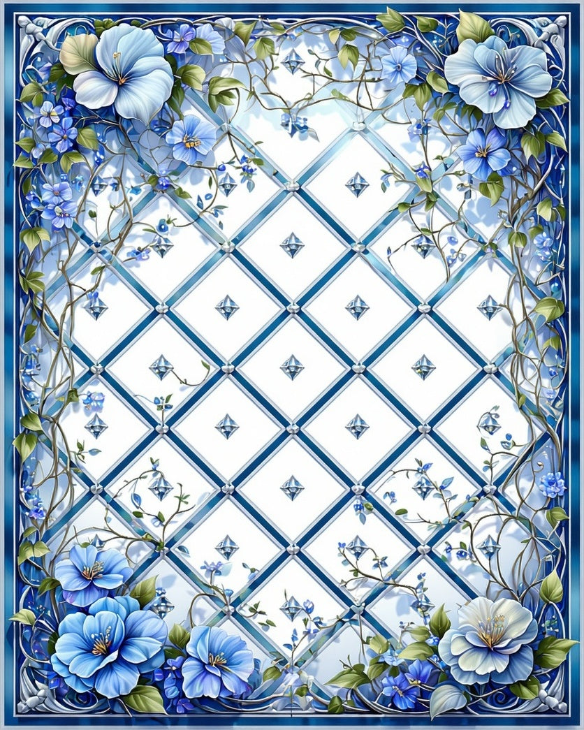 Blue Floral Lattice Geometric Design Rug