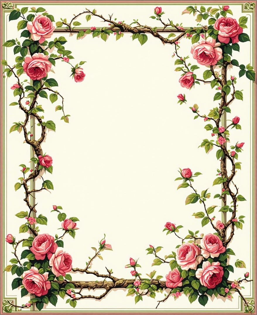 Classic Rose Vine Floral Pattern Rug