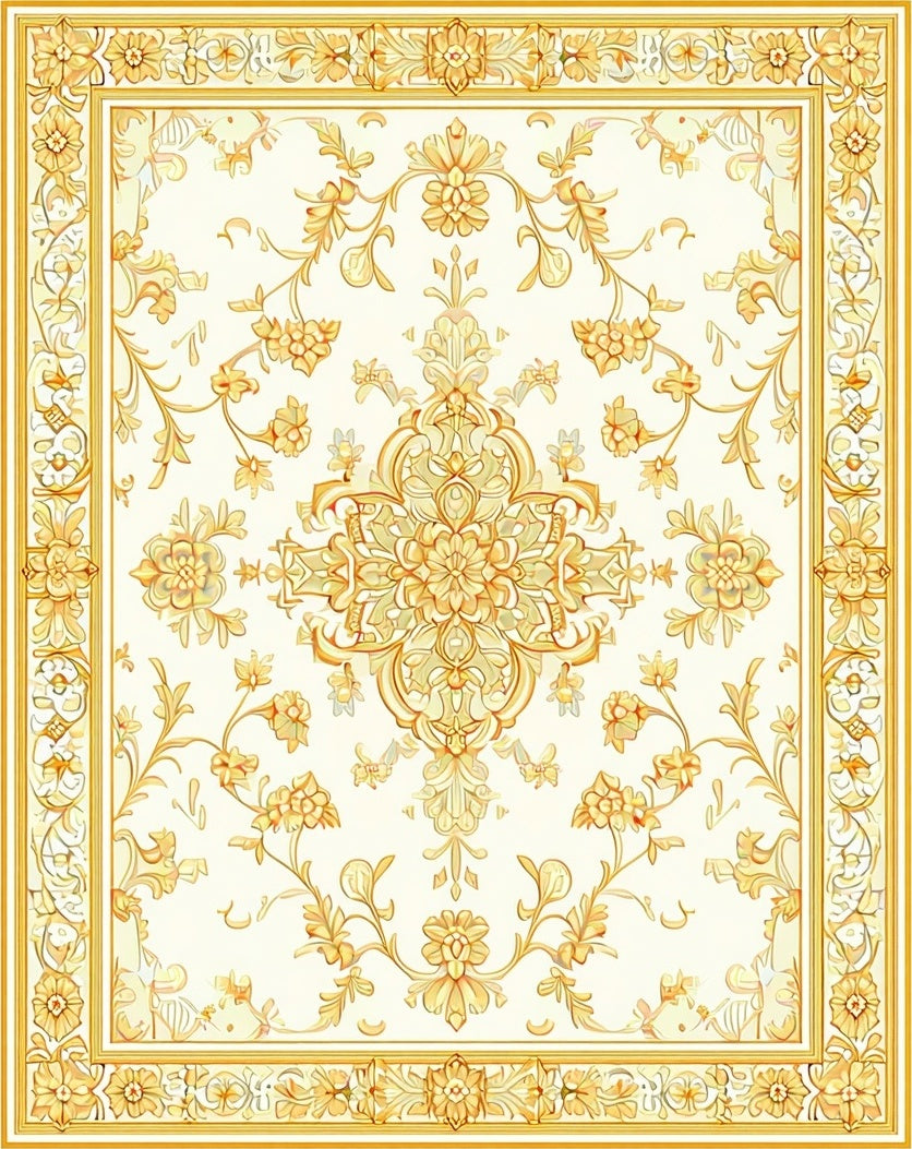Traditional Gold Floral Medallion Rug