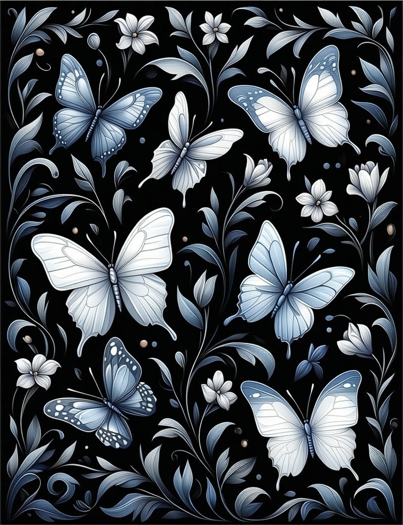 Elegant Blue Butterfly Floral Pattern Rug