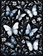 Elegant Blue Butterfly Floral Pattern Rug