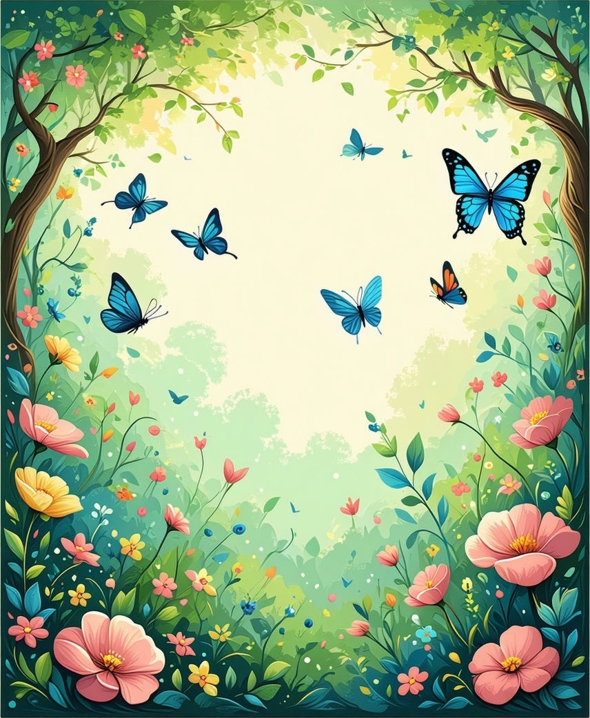 Whimsical Butterflies Blossoms Woodland Rug