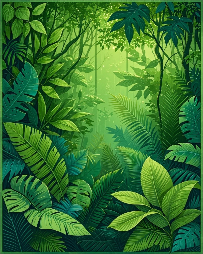 Lush Tropical Jungle Leaf Pattern Rug