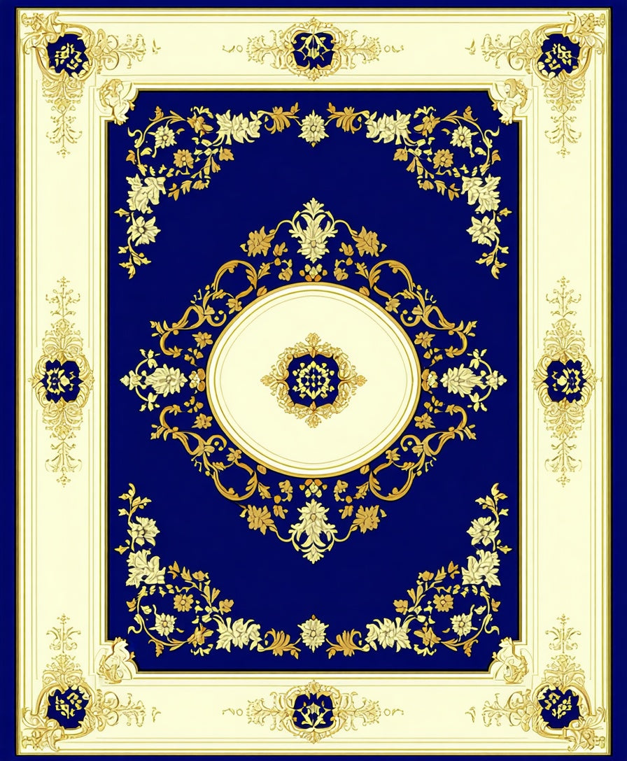 Ornate Floral Gold Detailed Rug
