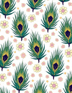 Whimsical Peacock Feather Floral Pattern Rug