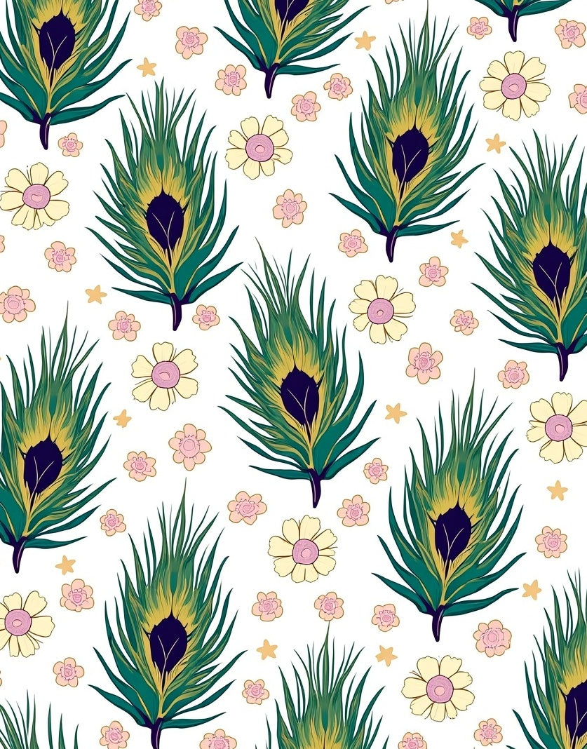 Whimsical Peacock Feather Floral Pattern Rug