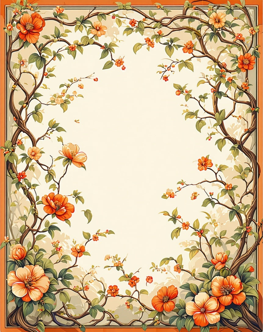 Vibrant Orange Floral Vine Pattern Rug