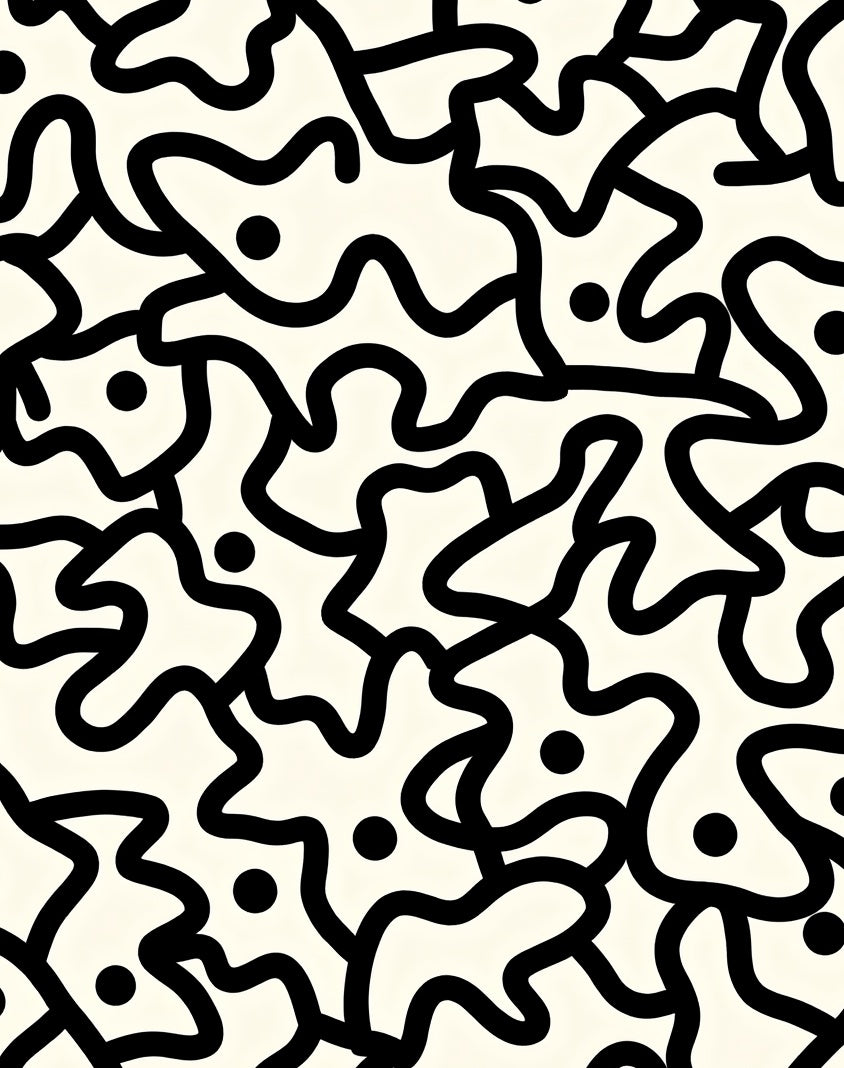 Abstract Black White Organic Pattern Rug