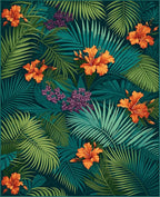 Tropical Bloom Fern Pattern Rug