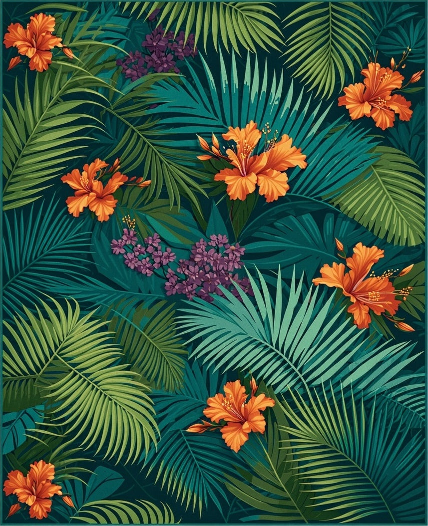 Tropical Bloom Fern Pattern Rug