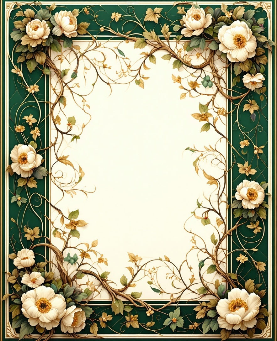 Elegant Floral Vine Garden Frame Rug
