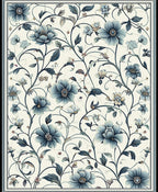 Classic Blue Floral Vine Pattern Rug