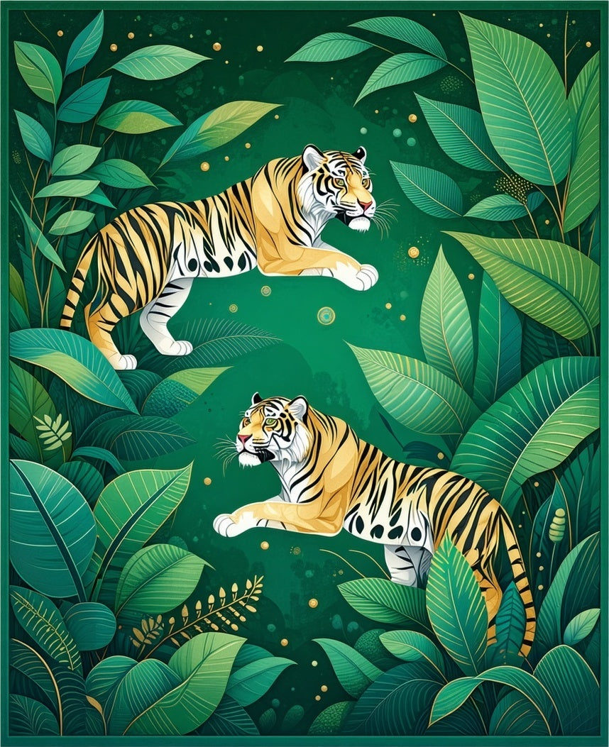 Jungle Tigers Tropical Lush Greenery Rug