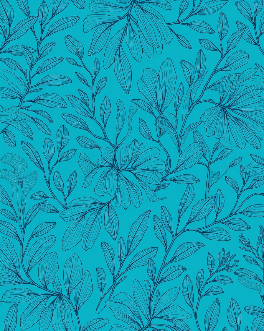 Teal Botanical Sketch Pattern Rug