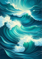 Dynamic Teal Wave Pattern Rug