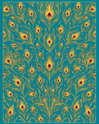 Peacock Feather Pattern Gold Teal Rug