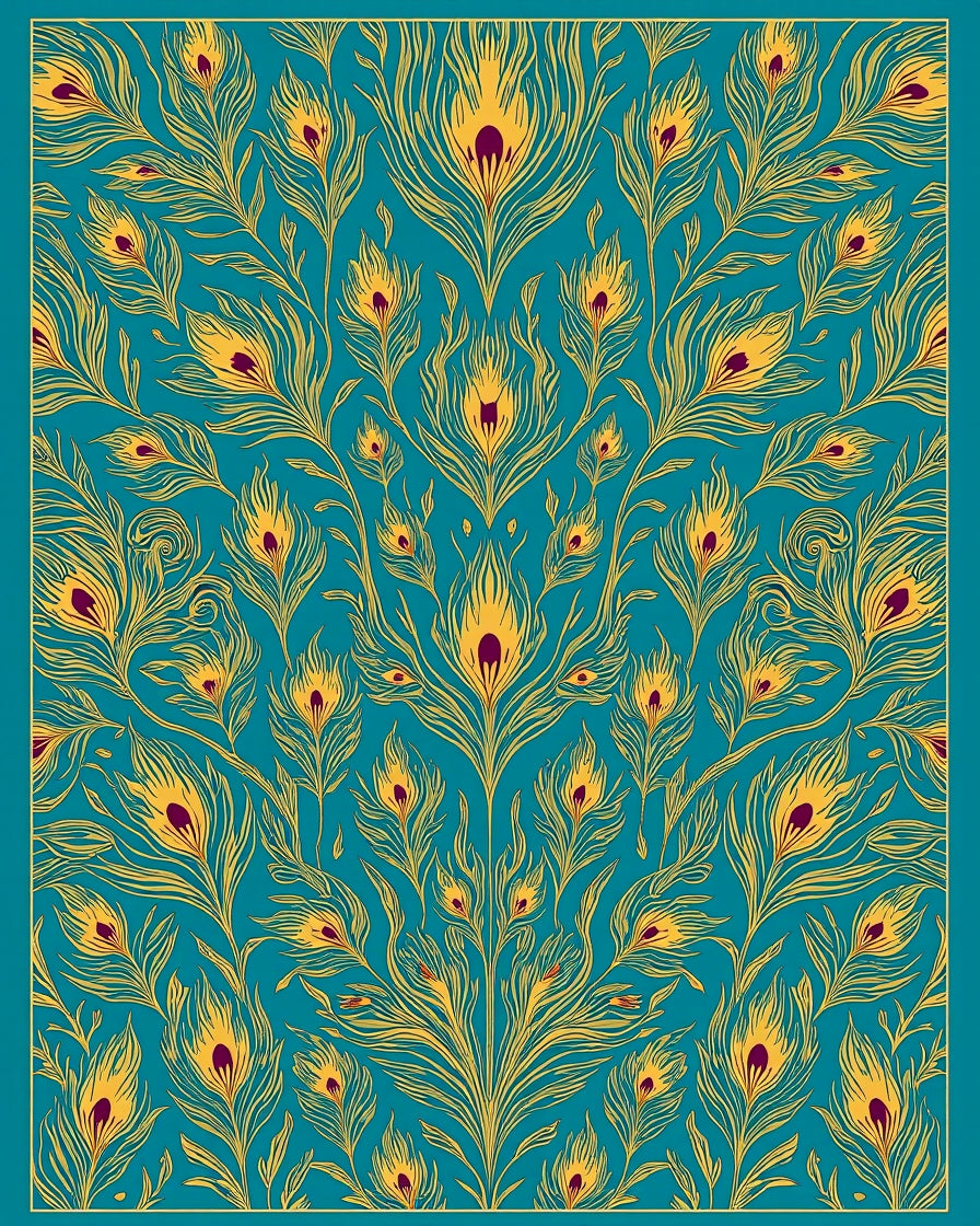 Peacock Feather Pattern Gold Teal Rug