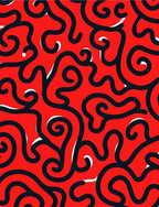 Bold Red Swirl Abstract Curvy Rug
