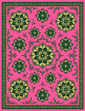 Fuchsia Green Golden Floral Medallion Harmony Rug