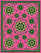 Fuchsia Green Golden Floral Medallion Harmony Rug