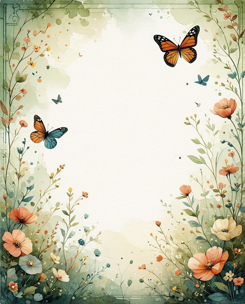 Whimsical Floral Butterflies Watercolor Rug