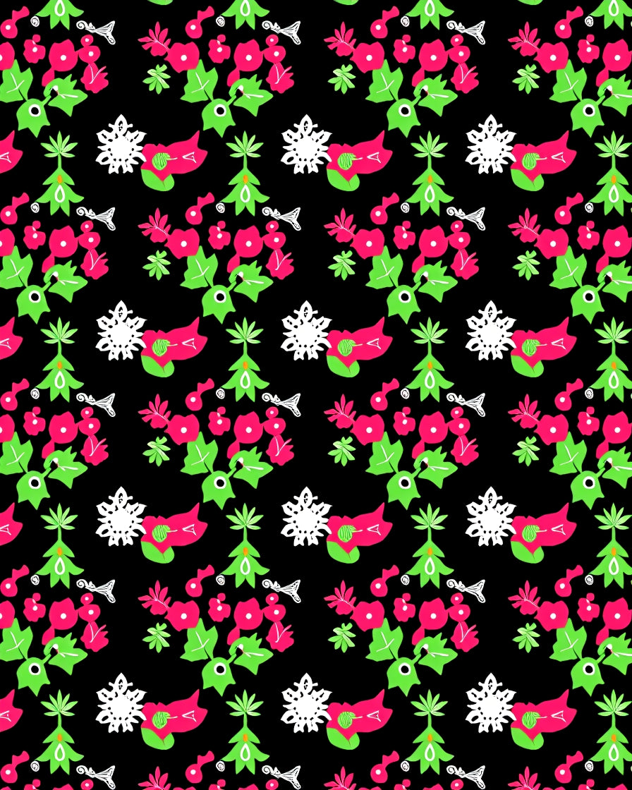 Vibrant Pink Green Floral Snowflake Collage Rug